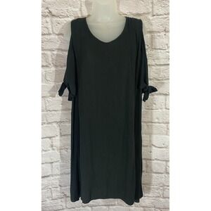 Soft Surroundings Black Destin Dress PXL Gauze Tassel Shift Cold Shoulder Lined